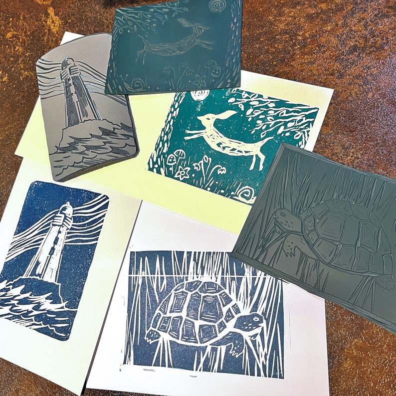 Classic Linocut & Print Kit With 10 Items Card Making Kit Etsy UK