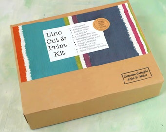 Classic Linocut & Print Kit with 10 items, card making kit, choose your own colours, UK made with video tutorials