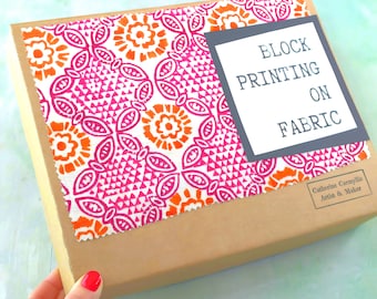 Beginner Fabric Block Printing Kit, Includes Tote Bags, Hand Carved Blocks
