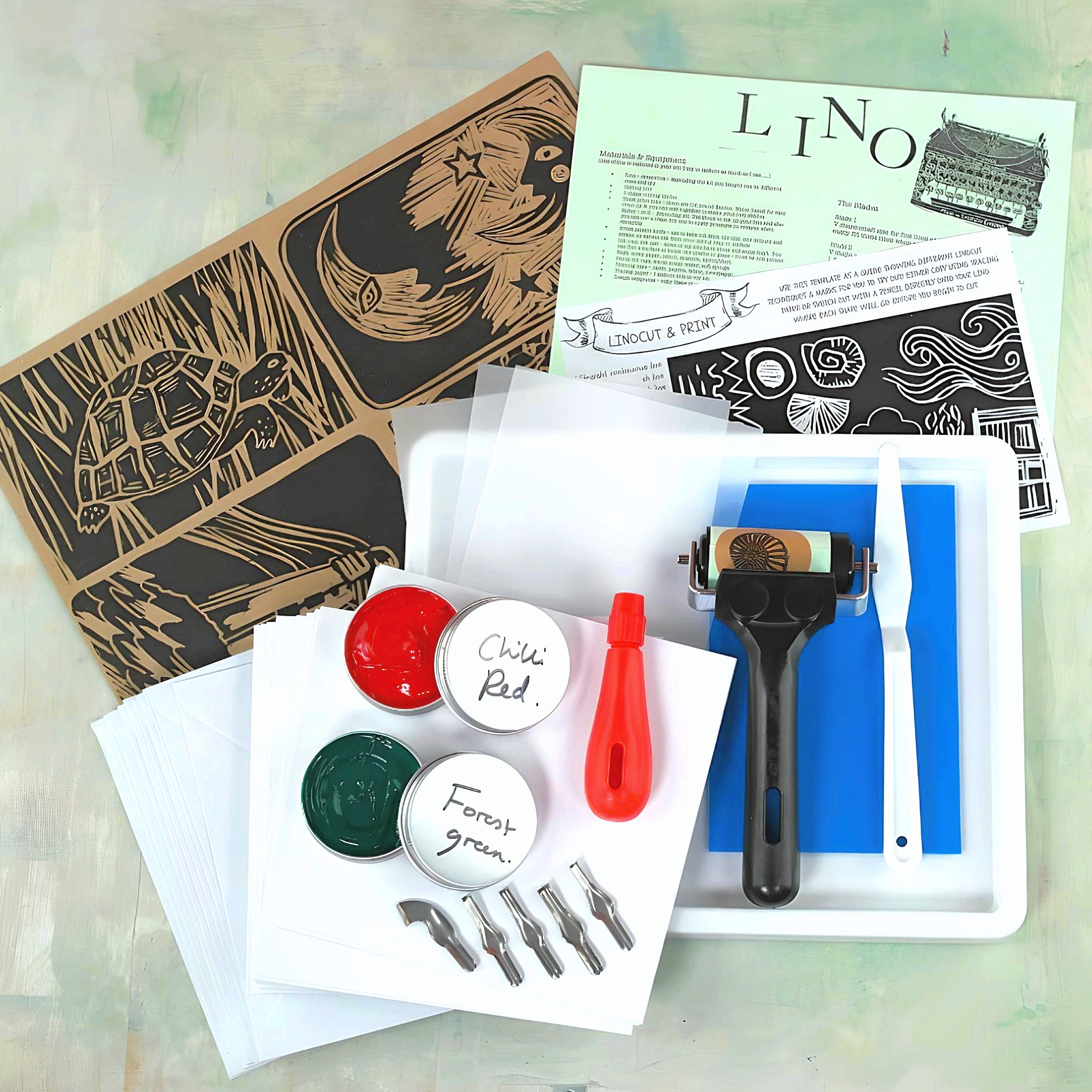 Classic Linocut & Print Kit with 10 items, choose your own colours, UK made  with video tutorials