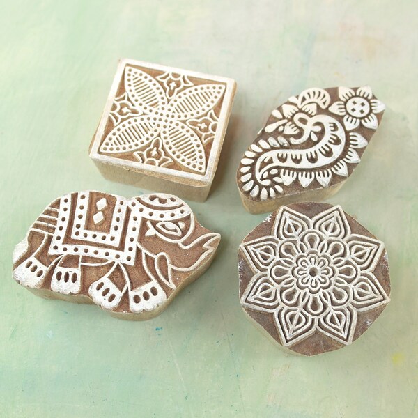 Wooden stamps for textile block printing, indian block print stamps hand carved