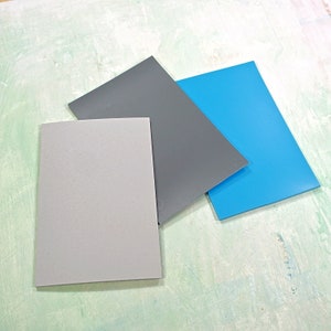 Lino for printmaking, mixed quality 3 piece pack, size A6 (10x15cm) blue softcut + grey mid density + traditional hessian back