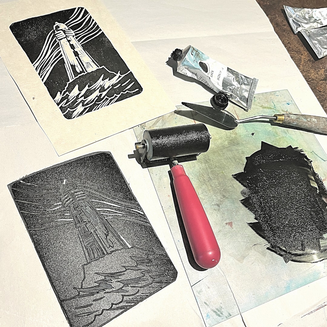 Beginners Linocut and Print Starter Kit With Black Ink Pad, DIY Print Your  Own Design Card, With Video Tutorial & Templates to Copy -  Israel