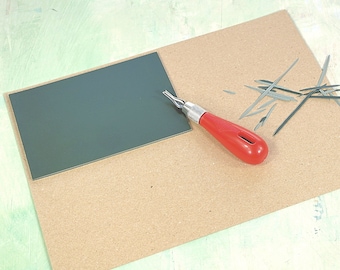 Lino mid density in dark grey, for printmaking, size A6 (10x15cm) for linocut stamping block printing, UK made