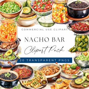 Nacho Bar Clipart Bundle - Delicious and Festive Nacho Ingredients clipart, Clipart for commercial use, Transparent PNGs