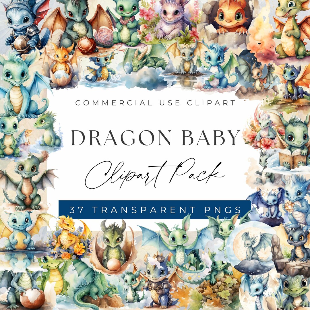 Watercolor Dragon Baby Clipart Bundle – Whimsical PNG Graphics - Etsy
