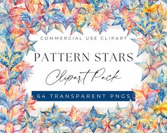 Clipart de estrellas con estampado de acuarela – Paquete PNG celestial