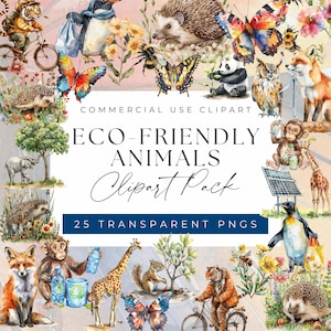 Eco-Friendly Animals Clipart Bundle - Conservation and Sustainability Themes clipart, Clipart for commercial use, Transparent PNGs