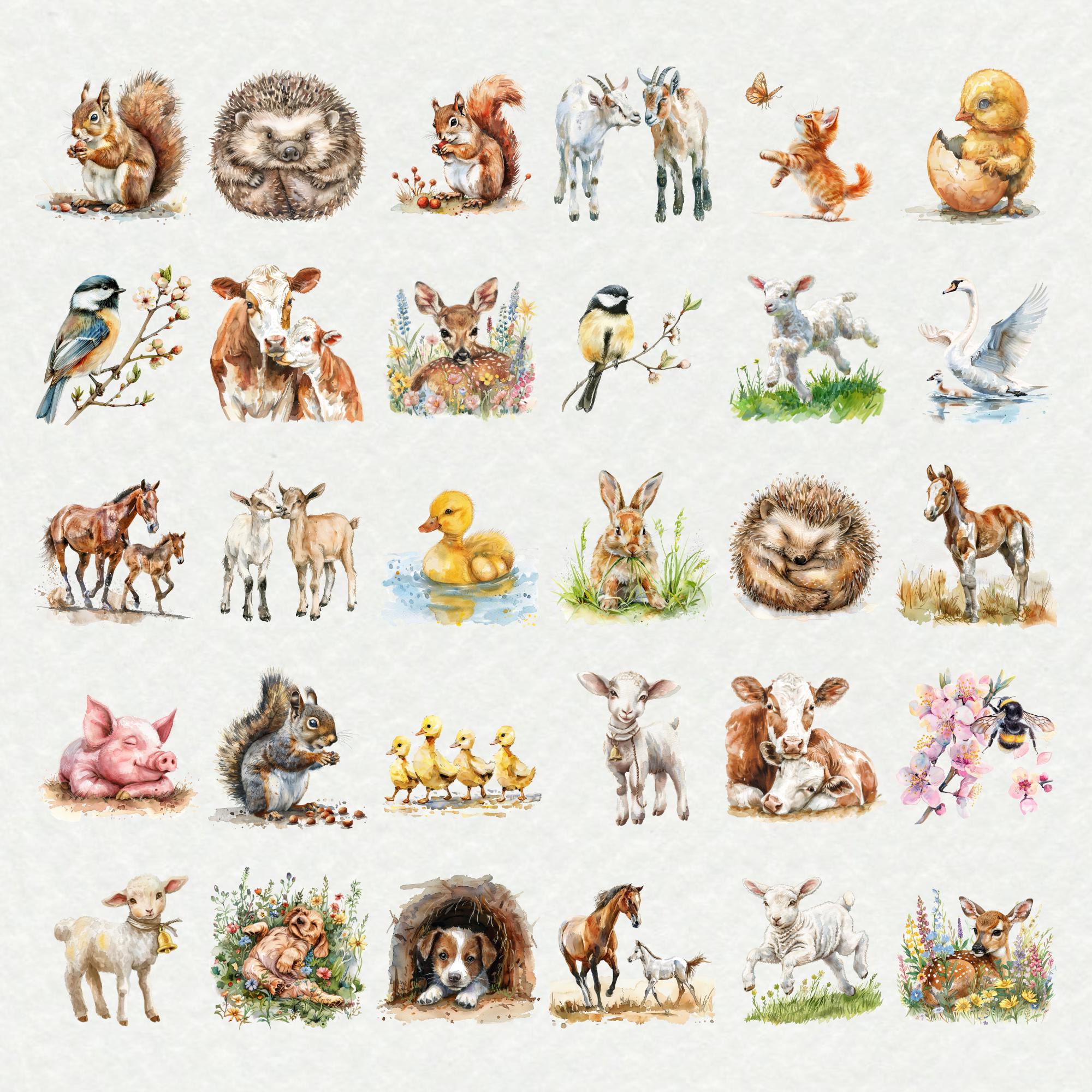Bitmap Spring Animals Watercolor Spring Animals Clipart Bundle – Transparent Pngs, Commercial ...