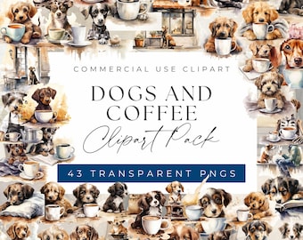 Dogs and Coffee Watercolor Clipart Bundle – Cozy Canine PNGs
