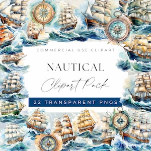 Nautisches Abenteuer Clipart Bundle - Segelschiff und Kompass Designs Clipart, Clipart für kommerzielle Nutzung, transparente PNGs