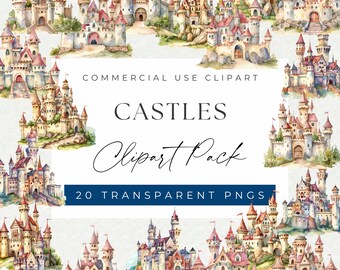 Watercolor Castles Clipart Bundle – Fantasy, Medieval, Enchanted (Transparent PNGs)