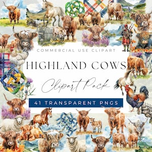 Scottish Highlands Clipart Bundle - Highland Cows, Celtic Symbols, and Scenic Views, Clipart for commercial use, Transparent PNGs