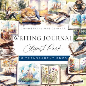 Akvarell Journal Clipart Bundle – Mysiga Skrivscener (PNG)