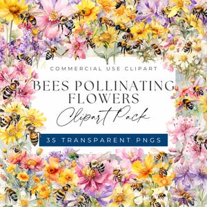 Bijen bestuivende bloemen clipartbundel - Busy Bees and Beautiful Blossoms clipart, clipart voor commercieel gebruik, transparante png