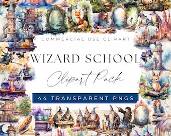 Wizard School Watercolor Clipart Bundle – Magical Academy Scenes (PNG)