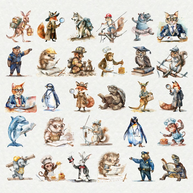 Professions Animals Animal Professions Clipart Bundle – Career Animals, Transparent Pngs ...