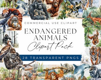 Endangered Species Clipart Collection, Clipart for commercial use, Transparent PNGs