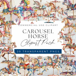 Colorful Carousel Horse Clipart Bundle - Antique and Vibrant Designs clipart, Clipart for commercial use, Transparent PNGs