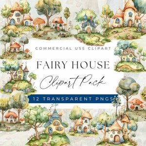 Enchanted Fairy House clipart, Clipart for commercial use, Transparent PNGs, Fairy houses, Eco-friendly houses, Colorful houses