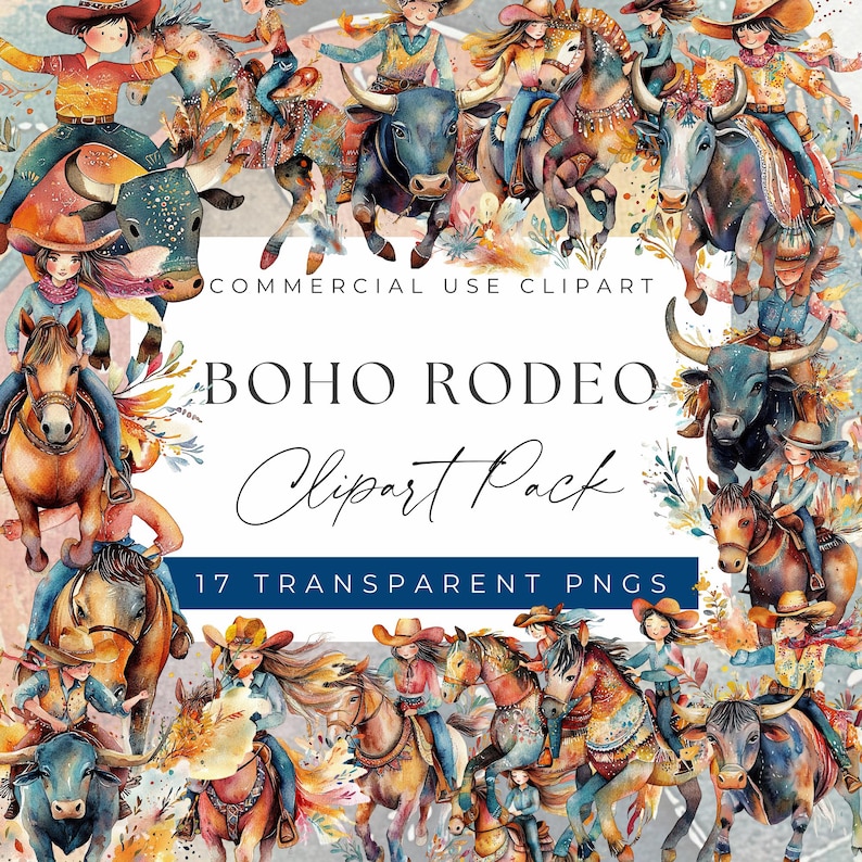 Boho Rodeo Clipart Bundle - Dynamic and Authentic Cowboy Rodeo ...