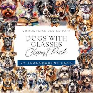 Stylish Dogs with Glasses Clipart Bundle - Trendy and Adorable Dog Designs clipart, Clipart for commercial use, Transparent PNGs