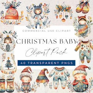 Bundle de cliparts bébé Noël bohème - vacances douillettes et festives clipart indispensables bébé, clipart à usage commercial, PNG transparents