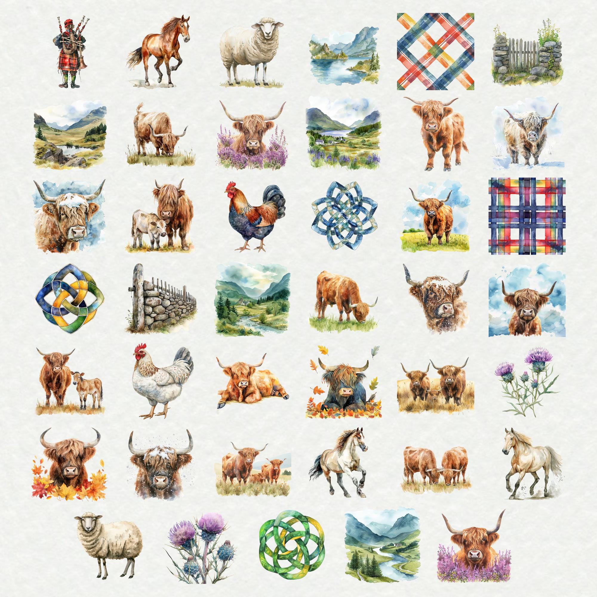 Scottish Highlands Clipart Bundle – Highland Cows, Celtic Symbols (PNG ...