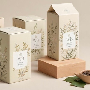 Custom Elegant Minimalist Tea Packaging. Modern Tea Box Design. Sleek Tea Bags. Refined Tea Labels. Chic Minimalist Tea branding design.