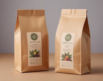 Benutzerdefinierte Teeverpackungs-Etikettendesign für Bio-Teebeutel oder Beutel.Personalisiertes Teepaket-Branding.Paketdesigner für Kräutertee-Marke