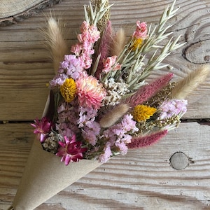 Pink Dried Flower Bouquet, Wildflower Style, Boho Rustic Home Decor