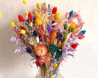 Bright colour pop dried flower bunch. Dried and preserved flower bouquet. Mother’s Day flowers. Birthday flowers. Rainbow flowers