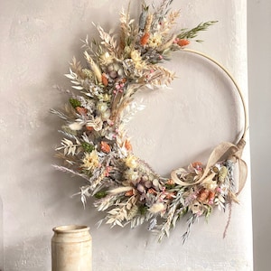 Blush Pink Dried Flower Wreath, Peach Tone Floral Hoop