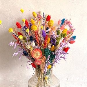 Bright colour pop dried flower bunch. Dried and preserved flower bouquet. Mother’s Day flowers. Birthday flowers. Rainbow flowers