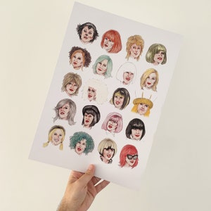 Pelucas de Moira Rose inspiradas en la impresión A3