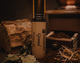 Ground Natural Perfume Oil: Earthy Patchouli, Coffee, Cedar, Vetiver Fragrance (10 ml roller)