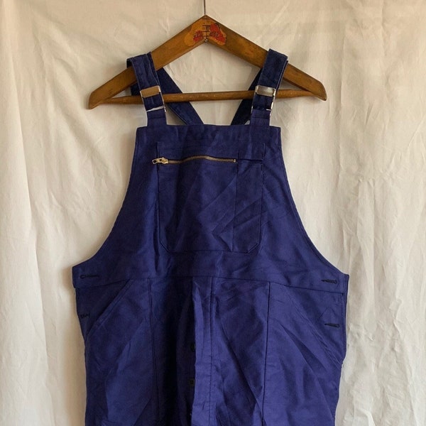 Size L. Deadstock 1960's Vintage Blue Moleskin Dungarees, French Bleu de Travail Workwear. D09