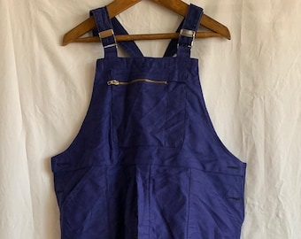 Size L. Deadstock 1960's Vintage Blue Moleskin Dungarees, French Bleu de Travail Workwear. D09