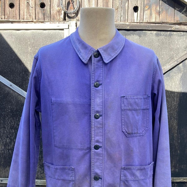 French Indigo Workwear Jacket, Size L, Vintage 1960's Chore-Coat. J86