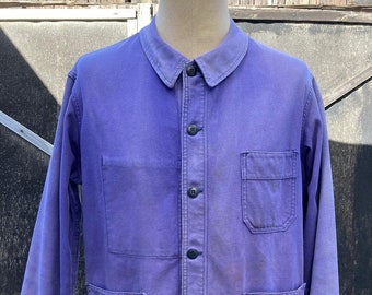 French Indigo Workwear Jacket, Size L, Vintage 1960's Chore-Coat. J86