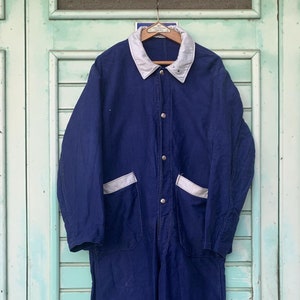 Size Large, Exceptional Moleskin French Vintage 1960's Jumpsuit, Navy Blue Boiler-suit, Overalls, BF7