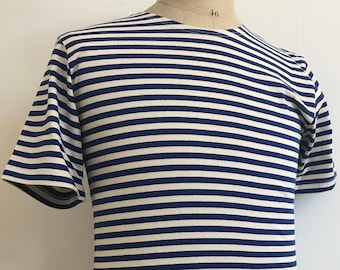 Navy Blue and White, Short Sleeve, 100% Woven Cotton, Marine Breton, Unisex Sailors Shirt, S/M/L/XL,