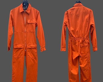Size S, French Vintage Jumpsuit, 1970's Orange Boiler-suit, Overalls, B43