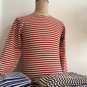 Red and White, Long Sleeve, 100% Woven Cotton, Marine Breton, Unisex Sailors Shirt, S/M/L/XL,