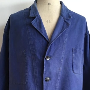 Blazer bleu Workwear des années 1960, taille XL, manteau de corvée vintage inhabituel, J3