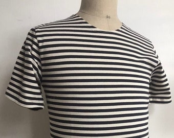 Black and White, Short Sleeve, 100% Woven Cotton, Marine Breton, Unisex Sailors Shirt, S/M/L/XL,
