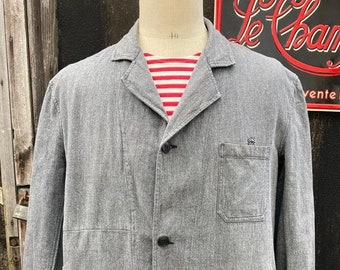 Size M, Vintage French Chambray by Linvosges-Vichy. 1940's, Factory workwear. J62