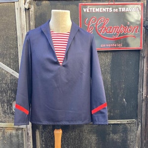 Vintage French Naval, Blue Marine Sailors Smock, Size M, 1960&#39;s. J18
