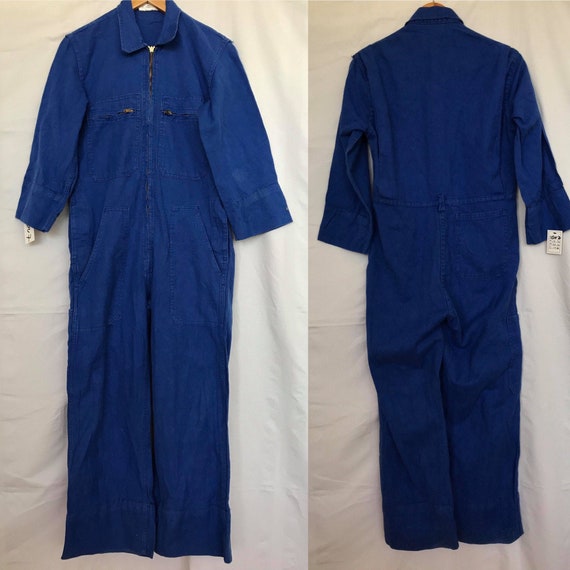 French Vintage Jumpsuit, Size S, Blue Boiler-suit,