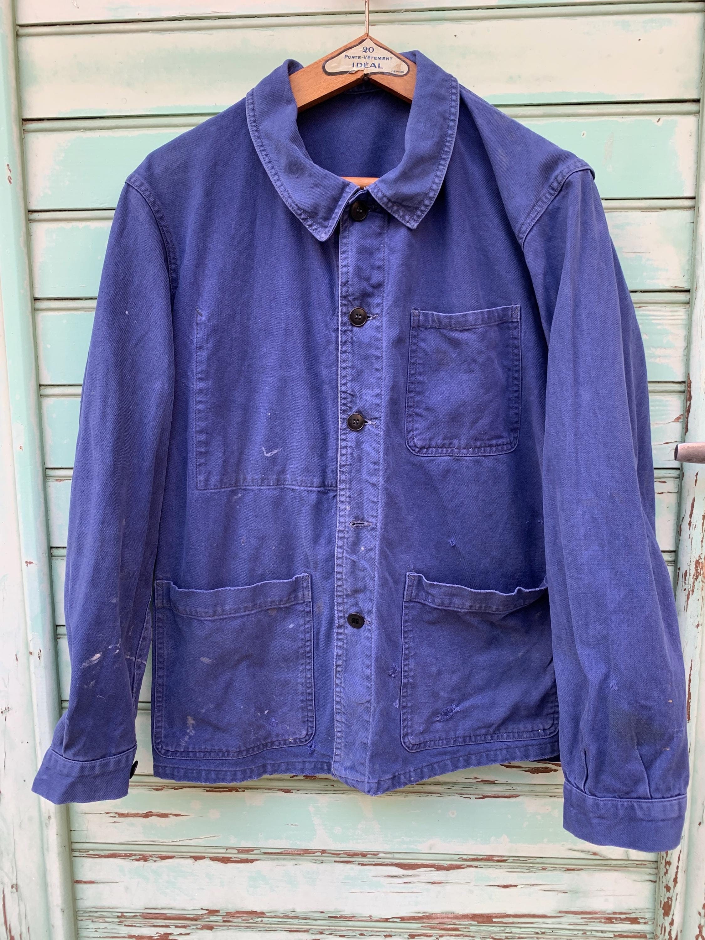 ジャケット・アウター 1950s french work jacket NAVY MILITARY Vintage Chore French Worker Jackets - Navy Blue - XS S M L